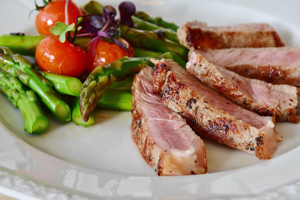 Nutrition Grilled Meat Dish Served on White Plate